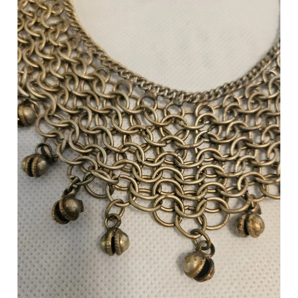 Bell Choker Necklace Statement Chainmail Bib‎ Festival Tribal Jewelry